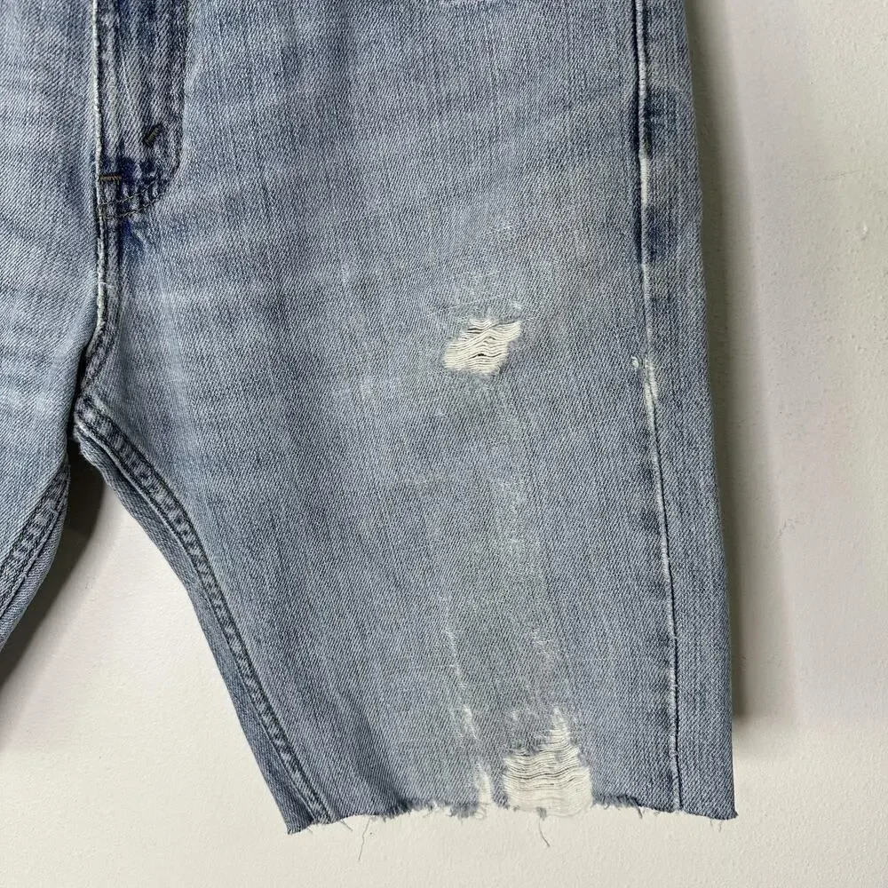 Levi Strauss Signature Shorts Men 32 Blue Faded Low Boot Distressed Denim Cutoff